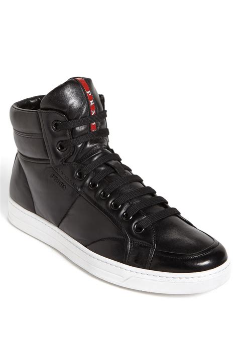 prada shoes white and black|high top black Prada sneakers.